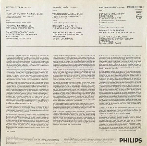 Dvořák, Salvatore Accardo, Concertgebouw Orchestra, Amsterdam, Colin Davis ~ Violin Concerto Op. 53 / Romance Op.. 11 (Vinyl) - Djungel & Jazz