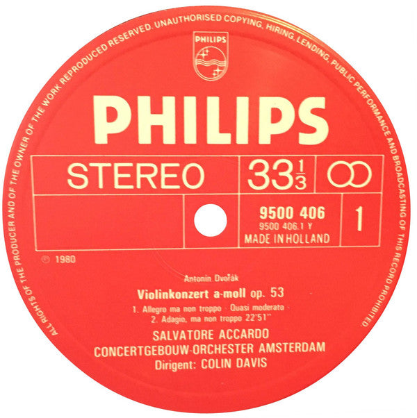 Dvořák, Salvatore Accardo, Concertgebouw Orchestra, Amsterdam, Colin Davis ~ Violin Concerto Op. 53 / Romance Op.. 11 (Vinyl) - Djungel & Jazz