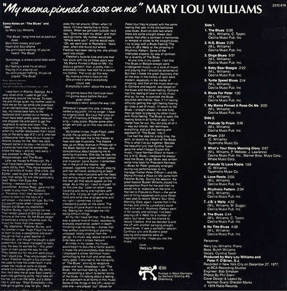 Mary Lou Williams ~ My Mama Pinned A Rose On Me (Vinyl) - Djungel & Jazz