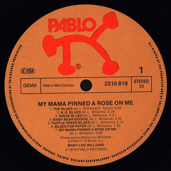 Mary Lou Williams ~ My Mama Pinned A Rose On Me (Vinyl) - Djungel & Jazz