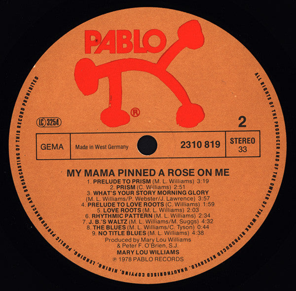 Mary Lou Williams ~ My Mama Pinned A Rose On Me (Vinyl) - Djungel & Jazz