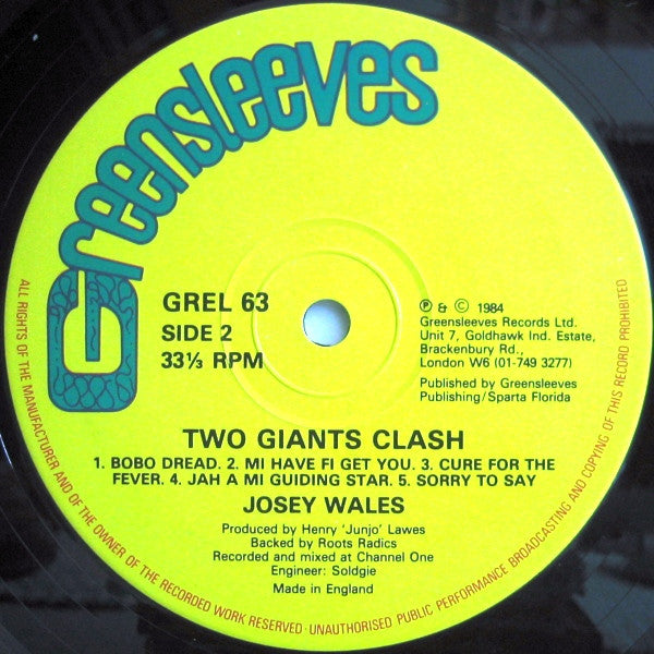 Yellowman Versus Josey Wales ~ Two Giants Clash (Vinyl) - Djungel & Jazz