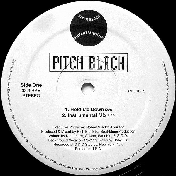 Pitch Black (3) : Hold Me Down / Ashes To Ashes (12")