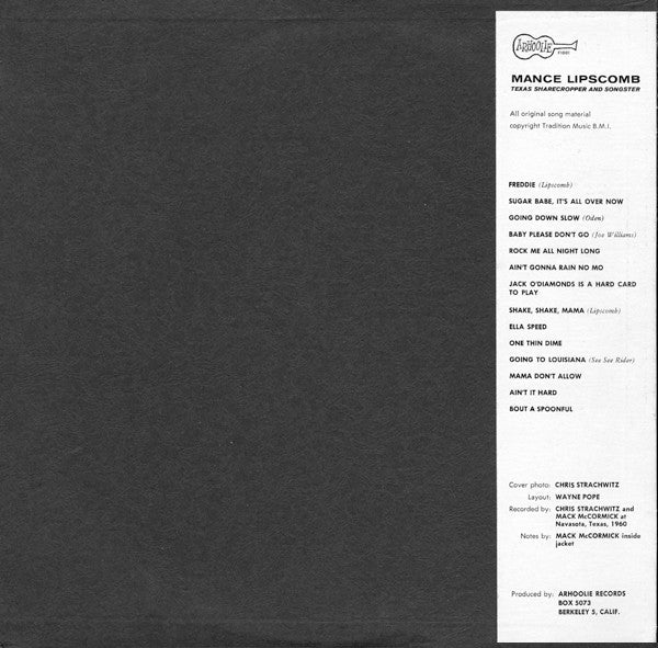 Mance Lipscomb ~ Texas Sharecropper And Songster (Vinyl) - Djungel & Jazz