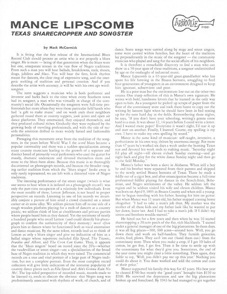 Mance Lipscomb ~ Texas Sharecropper And Songster (Vinyl) - Djungel & Jazz