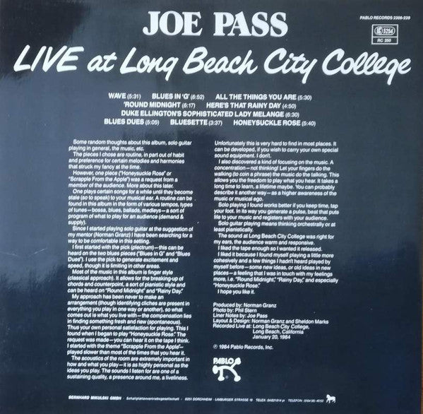 Joe Pass : Live At Long Beach City College (LP, Album)