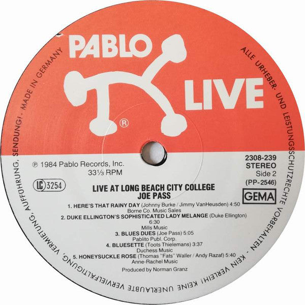 Joe Pass : Live At Long Beach City College (LP, Album)