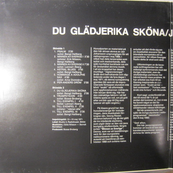 Jan Johansson : Du Glädjerika Sköna (LP, Album)