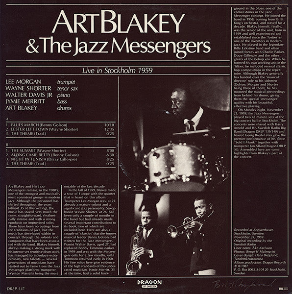 Art Blakey & The Jazz Messengers ~ Live In Stockholm 1959 (Vinyl) - Djungel & Jazz