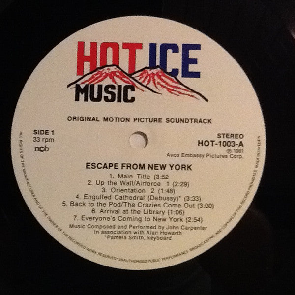 John Carpenter In Association With Alan Howarth : Escape From New York (Original Motion Picture Soundtrack) (LP, Album, Whi)