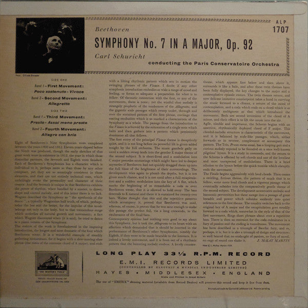 Ludwig van Beethoven - Carl Schuricht, Orchestre De La Société Des Concerts Du Conservatoire ~ Symphony No. 7 In A Major (Vinyl) - Djungel & Jazz