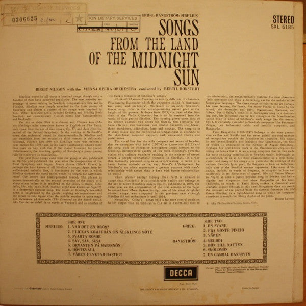 Birgit Nilsson, The Vienna Opera Orchestra, Bertil Bokstedt, Grieg : Sibelius : Rangström ~ Songs From The Land Of The Midnight Sun (Vinyl) - Djungel & Jazz