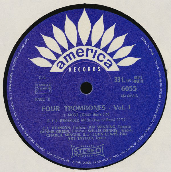 Four Trombones - J.J. Johnson, Kai Winding, Bennie Green, Willie Dennis, Charlie Mingus, John Lewis ~ Four Trombones Vol. 1 (Vinyl) - Djungel & Jazz