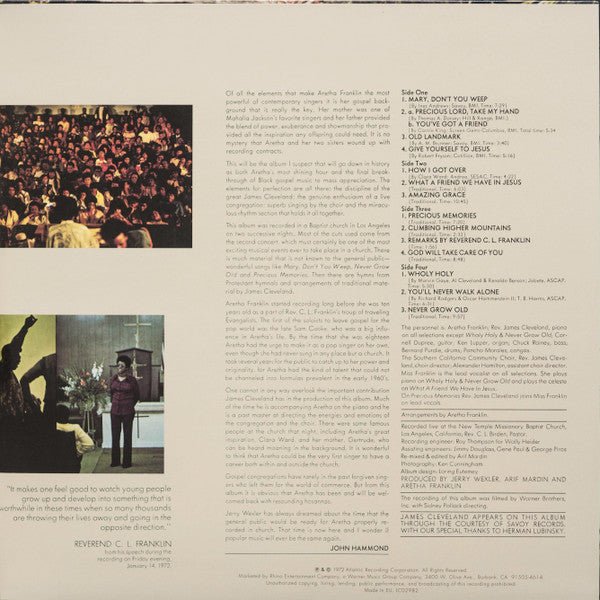 Aretha Franklin With James Cleveland & The Southern California Community Choir ~ Amazing Grace (Vinyl) - Djungel & Jazz