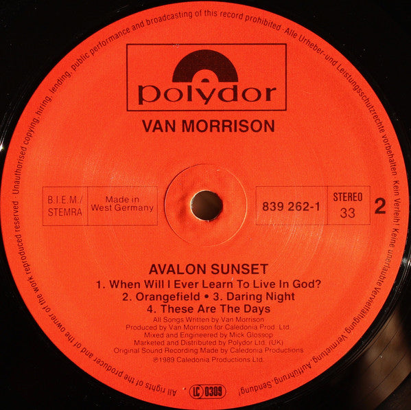Van Morrison : Avalon Sunset (LP, Album)