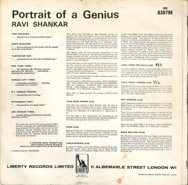 Ravi Shankar ~ Portrait Of Genius (Vinyl) - Djungel & Jazz