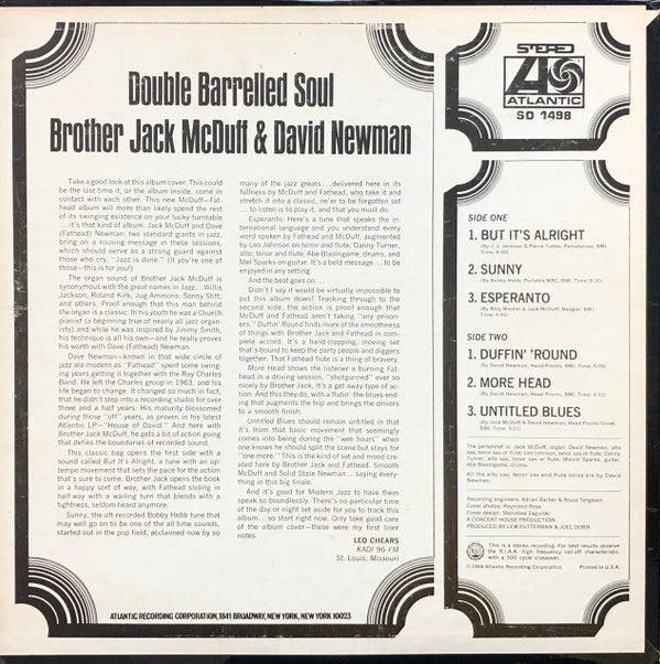 Brother Jack McDuff & David Newman ~ Double Barrelled Soul (Vinyl) - Djungel & Jazz