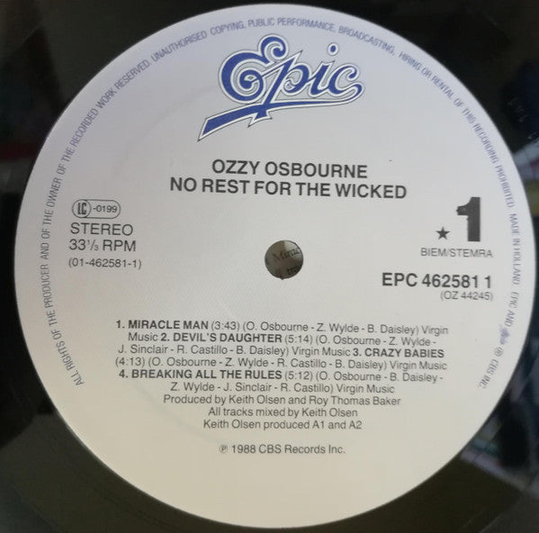 Ozzy Osbourne ~ No Rest For The Wicked (Vinyl) - Djungel & Jazz