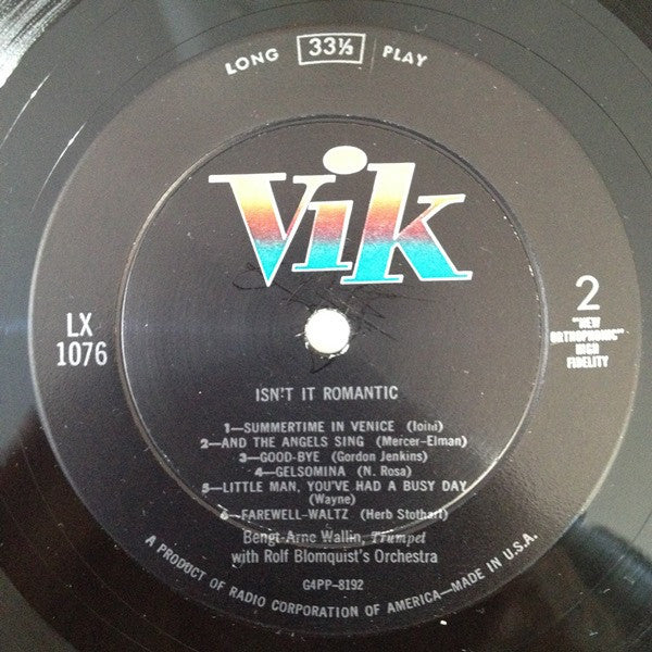 Bengt-Arne Wallin With Rolf Blomquist's Orchestra ~ Isn't It Romantic (Vinyl) - Djungel & Jazz