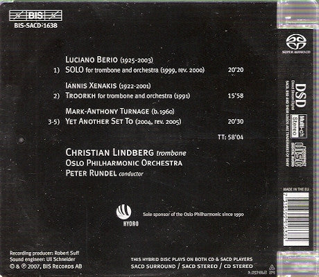 Berio · Xenakis · Turnage | Christian Lindberg · Oslo Philharmonic Orchestra · Peter Rundel ~ Dedicated To Christian Lindberg (Vinyl) - Djungel & Jazz