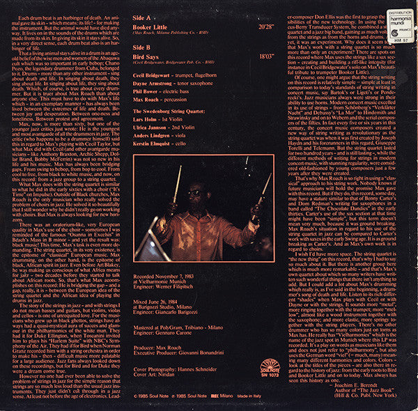 Max Roach Double Quartet Feat. The Swedenborg String Quartet ~ Live At Vielharmonie Munich (Vinyl) - Djungel & Jazz