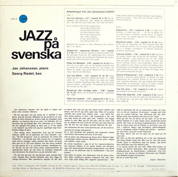 Jan Johansson ~ Jazz På Svenska (Vinyl) - Djungel & Jazz