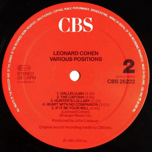 Leonard Cohen ~ Various Positions (Vinyl) - Djungel & Jazz