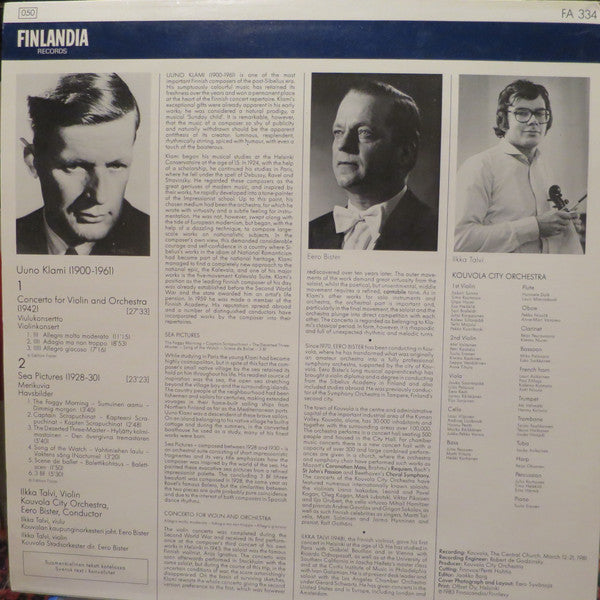 Uuno Klami - Ilkka Talvi, Kouvola City Orchestra, Eero Bister ~ Violin Concerto • Sea Pictures (Vinyl) - Djungel & Jazz