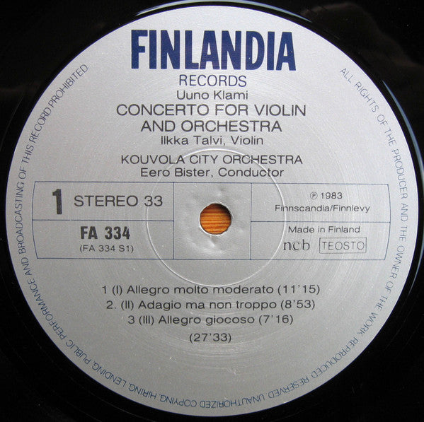 Uuno Klami - Ilkka Talvi, Kouvola City Orchestra, Eero Bister ~ Violin Concerto • Sea Pictures (Vinyl) - Djungel & Jazz