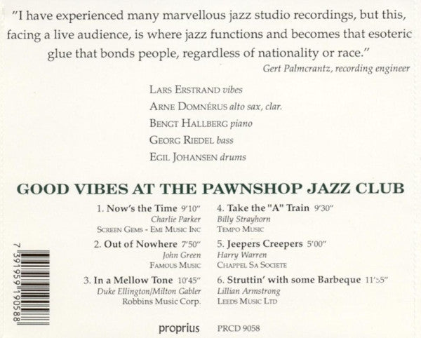 Arne Domnérus Group Featuring Lars Erstrand ~ Good Vibes (Jazz At The Pawnshop 3) (Vinyl) - Djungel & Jazz