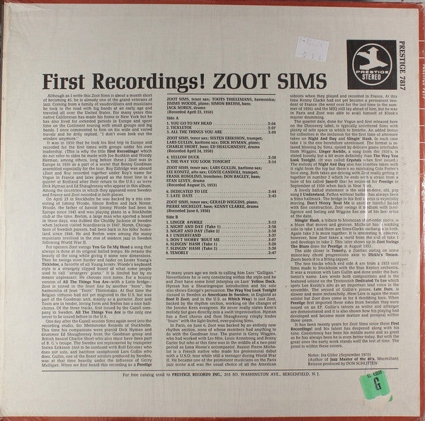 Zoot Sims ~ First Recordings! (Vinyl) - Djungel & Jazz