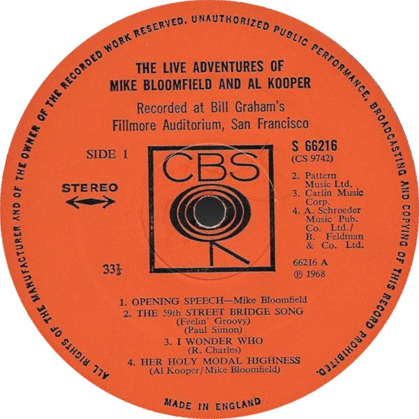Mike Bloomfield And Al Kooper ~ The Live Adventures Of Mike Bloomfield And Al Kooper (Vinyl) - Djungel & Jazz