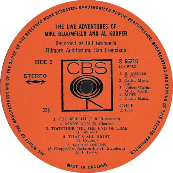 Mike Bloomfield And Al Kooper ~ The Live Adventures Of Mike Bloomfield And Al Kooper (Vinyl) - Djungel & Jazz