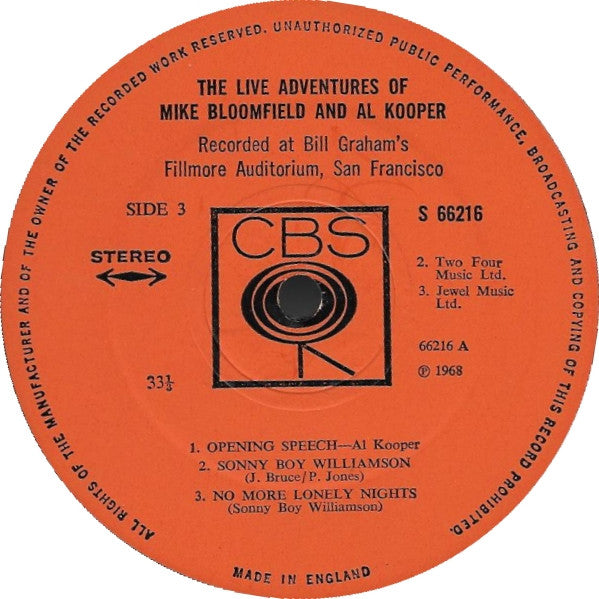 Mike Bloomfield And Al Kooper ~ The Live Adventures Of Mike Bloomfield And Al Kooper (Vinyl) - Djungel & Jazz