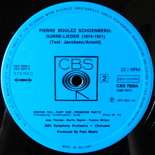 Schoenberg / Pierre Boulez, BBC Symphony Orchestra, Jess Thomas, Marita Napier, Yvonne Minton, Kenneth Bowen, Siegmund Nimsgern, Günther Reich ~ Gurre-Lieder (Vinyl) - Djungel & Jazz