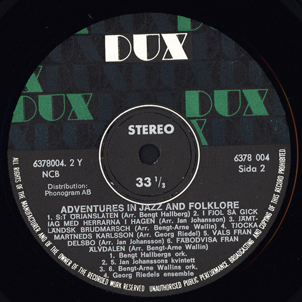 Bengt-Arne Wallin / Jan Johansson / Georg Riedel / Bengt Hallberg ~ Adventures In Jazz And Folklore (Vinyl) - Djungel & Jazz