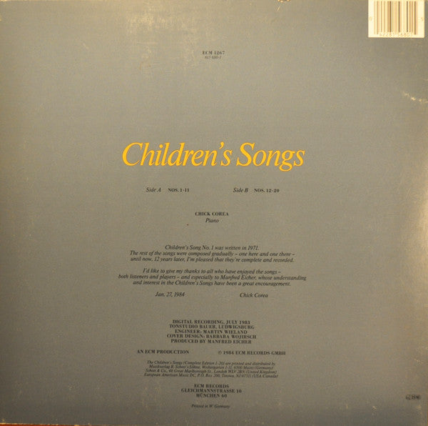Chick Corea ~ Children's Songs (Vinyl) - Djungel & Jazz