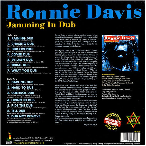 Ronnie Davis : Jamming In Dub (LP, Comp)