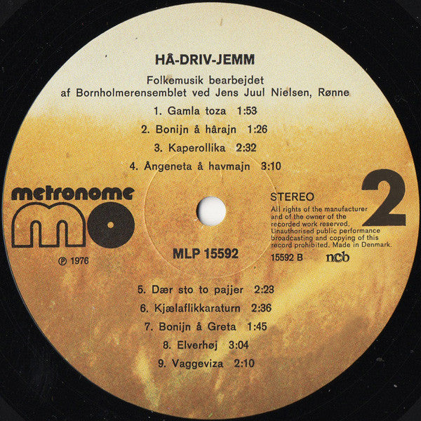 Henning Og Ann-Cathrin Larsen ~ Hâ-Driv-Jemm - Folkemusik fra Bornholm (Vinyl) - Djungel & Jazz