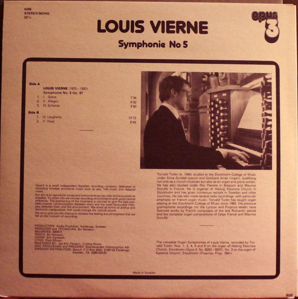Louis Vierne, Torvald Torén ~ Symphonie No. 5 (Vinyl) - Djungel & Jazz