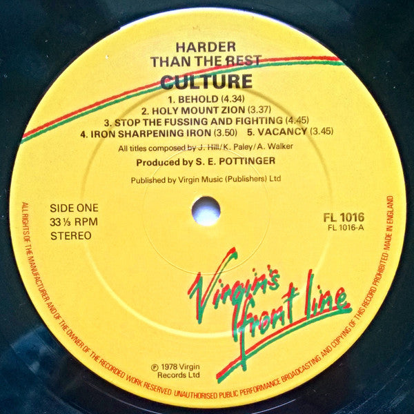 Culture : Harder Than The Rest (LP, Album, RP)