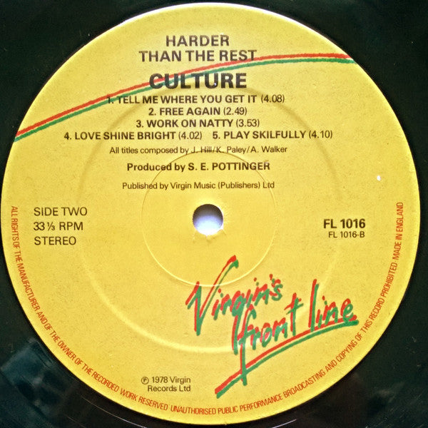 Culture : Harder Than The Rest (LP, Album, RP)
