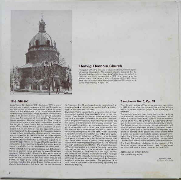 Louis Vierne, Torvald Torén ~ Symphonie No 6 - Triptyque (Vinyl) - Djungel & Jazz