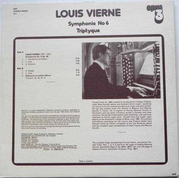 Louis Vierne, Torvald Torén ~ Symphonie No 6 - Triptyque (Vinyl) - Djungel & Jazz