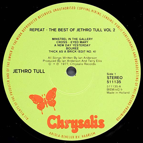 Jethro Tull ~ Repeat - The Best Of Jethro Tull - Vol. II (Vinyl) - Djungel & Jazz