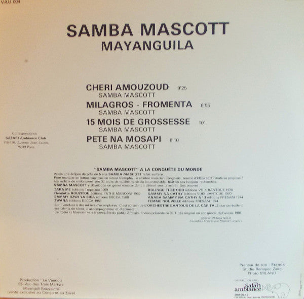 Samba Mascott Et Les Bantous De La Capitale ~ Mayanguila (Vinyl) - Djungel & Jazz