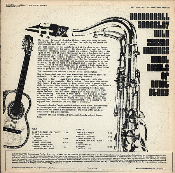 Cannonball Adderley With Sérgio Mendes ~ Quiet Nights Of Quiet Stars (Vinyl) - Djungel & Jazz