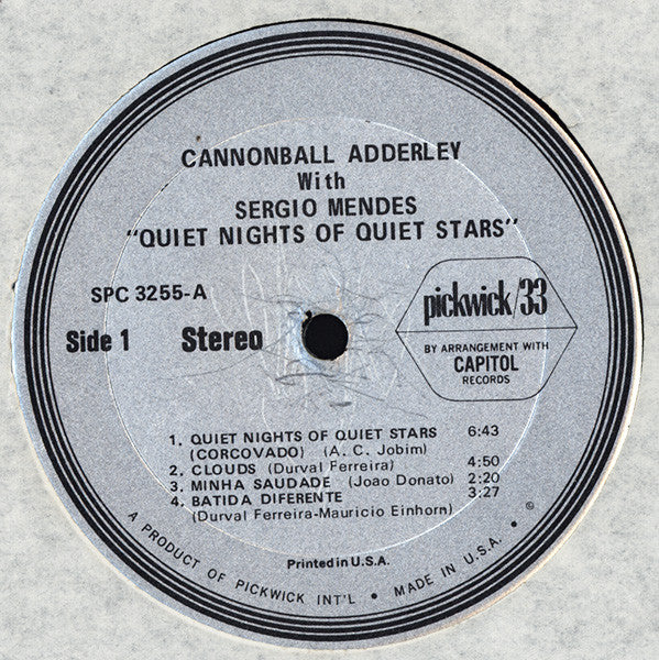 Cannonball Adderley With Sérgio Mendes ~ Quiet Nights Of Quiet Stars (Vinyl) - Djungel & Jazz
