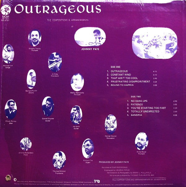 Johnny Pate ~ Outrageous (Vinyl) - Djungel & Jazz