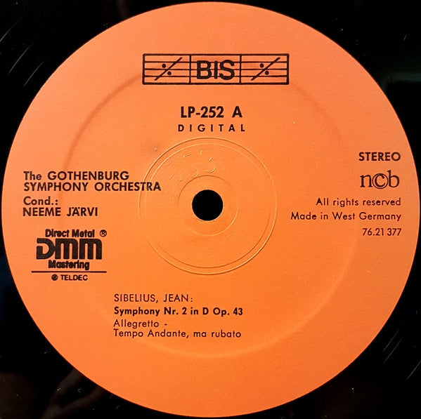 Jean Sibelius - The Gothenburg Symphony Orchestra / Neeme Järvi ~ Symphony No. 2 In D Op. 43 / Romance In C For String Orchestra (Vinyl) - Djungel & Jazz
